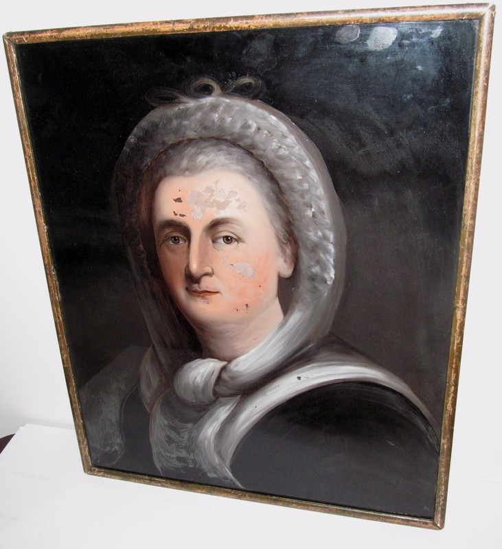 19TH C WILLIAM MATTHEW PRIOR MARTHA WASHINGTON GLASS ANTIQUE PORTRAIT PAINTING
