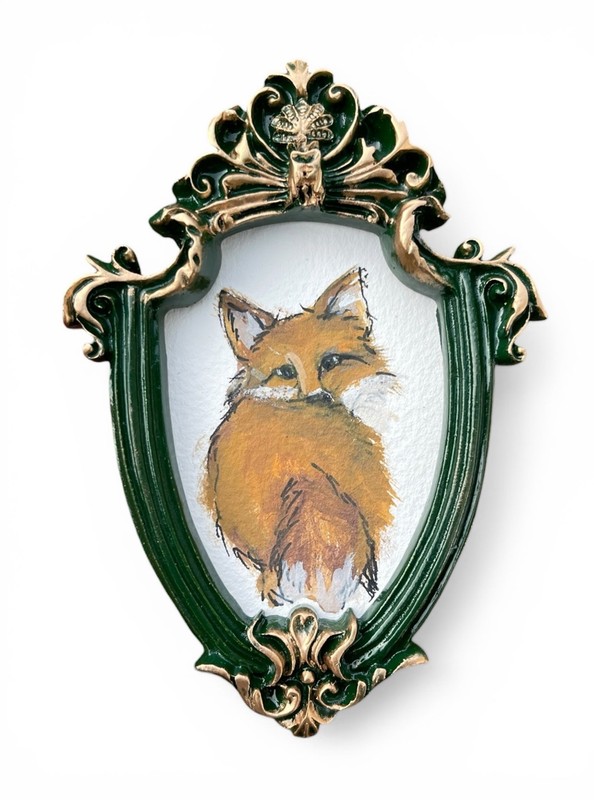 ORIGINAL Fox watercolor mini animal painting • vintage style ornate frame