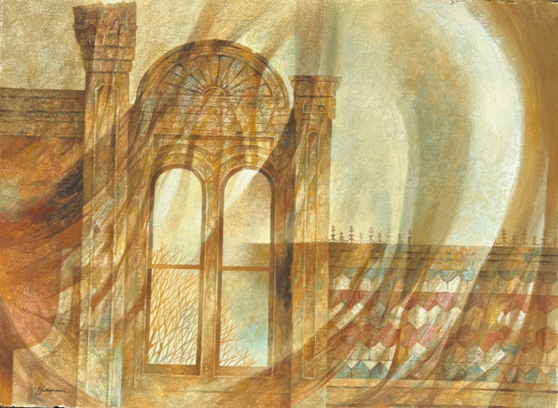 Reflections from a Windswept City Building Casein Painting-1970s-William Gorman gallery