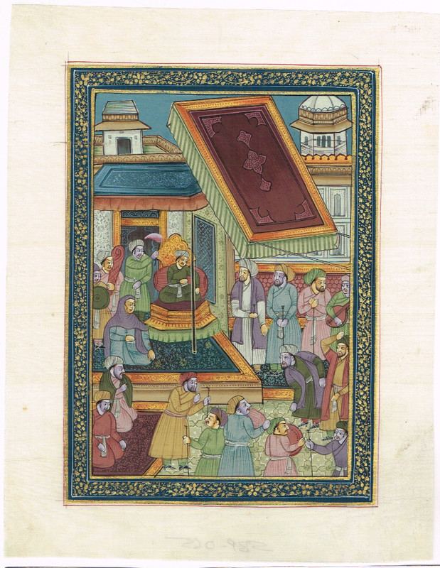 Hand Made Mughal Ruler Miniature Painting Of Persian Court Scene 7×9 Inches