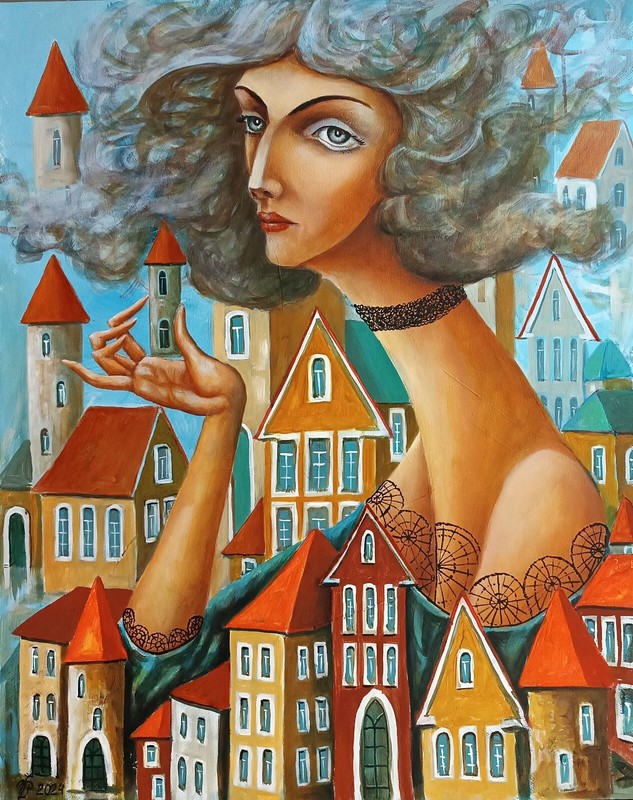 ORIGINAL PAINTING OIL canvas MODERN CONTEMPORARY ART by Pronkin 2024 HER TOWERS