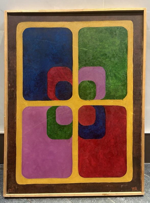 Classic Mid Century Color Field Hard Edge Abstract Oil Painting – Signed