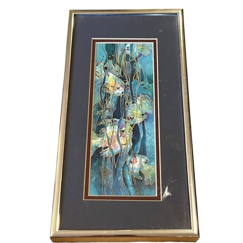 Small Jacquie Fulton Signed Studio Art Frame Matted 90’s Fish