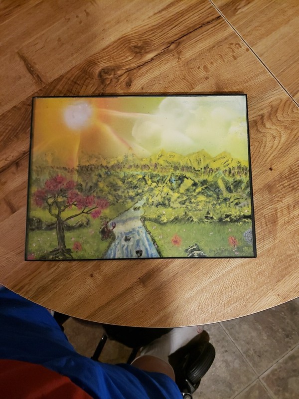 Spray Paint Art, Land Scape,soft Colors, King Crawdad. 16x12 gallery