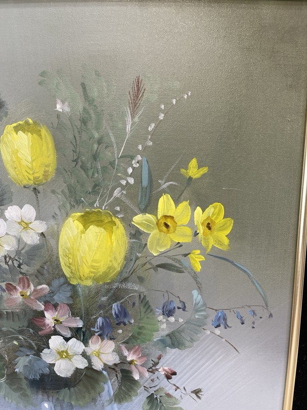 Framed Oil Painting Tulip Floral Vase Decor Gold Frame Hollywood Regency Edward gallery
