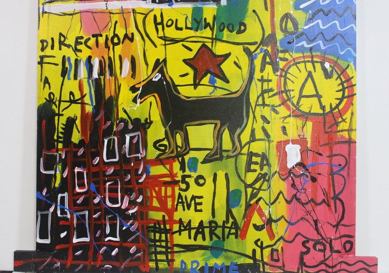 JEAN-MICHEL BASQUIAT ACRYLIC ON CANVAS 1982 WITH TIED WOOD SUPPORTS 35 X 35 in gallery