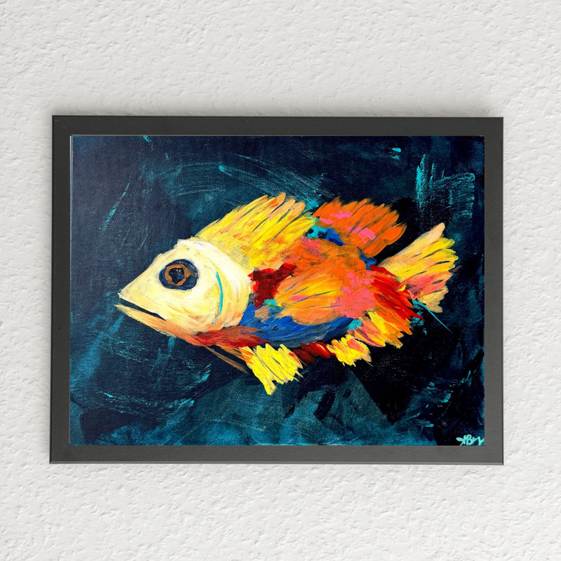 Abstract Expressionist Original Fish Painting Living Room Wall Art 16×12