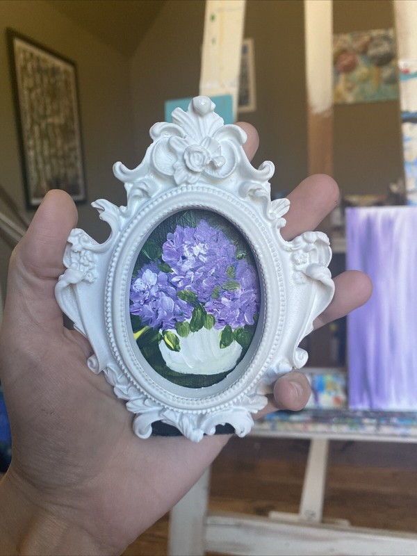 Hydrangea,flowers,Original Painting On Paper,4/5,framed,gold,miniature,small, gallery