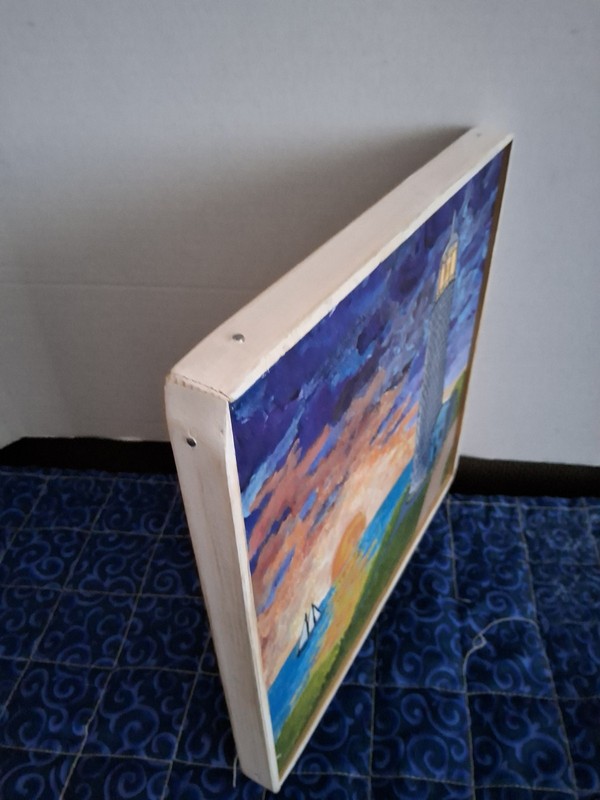 This wonderful lighthouse art piece With handmade frame Has wonderful character gallery