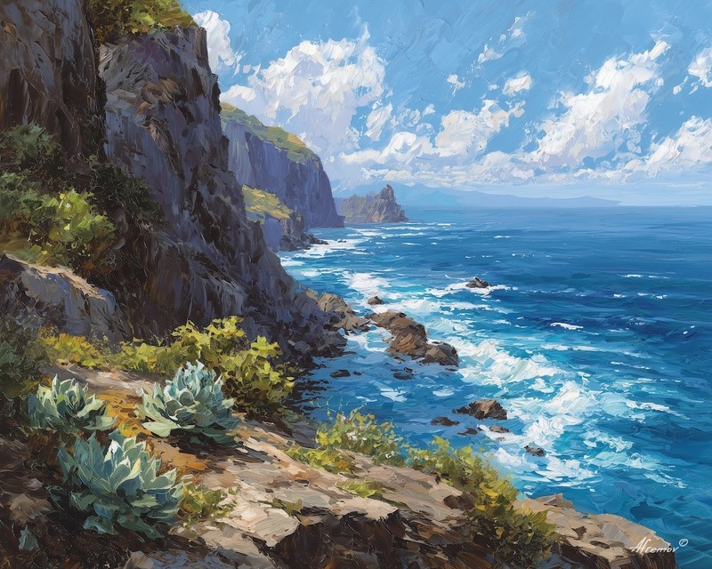 Leonid Afremov COASTAL VIEW Oil Painting 20″x16″ by Official Studio GICLEE
