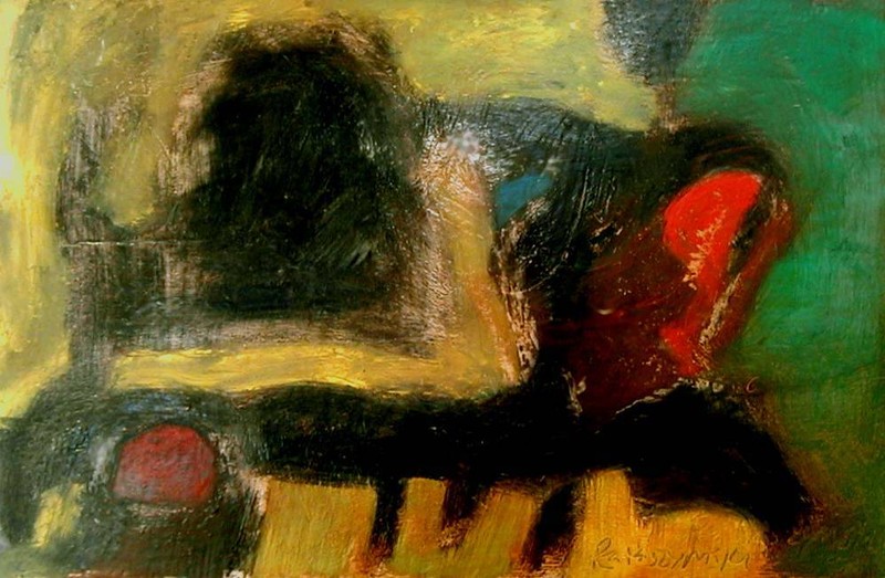 LOUIS RAKOSZYNSKI, ABSTRACT EXPRESSIONIST PAINTING ON HARDBOARD ("MASONITE")