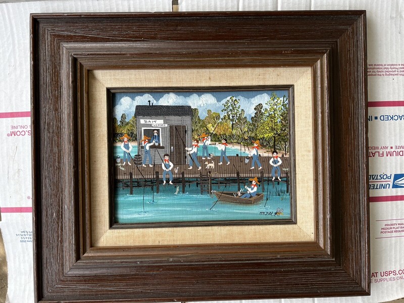 Original Ann Rugh Baker Mrs Bee Oil Painting The Fish Are Jumping