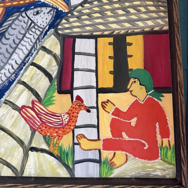 Painting On Board By Enick Brice Caribbean Folk Art Gift Bold Colors Fish Boats gallery
