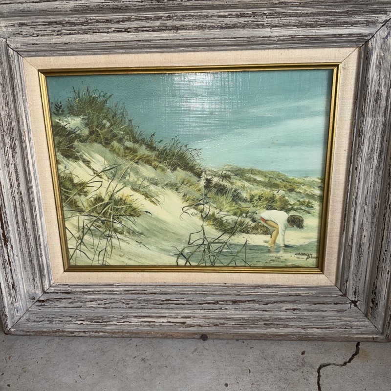 Carolyn Blish Seascape Oil Painting, Framed, Signed Girl Collecting Shells