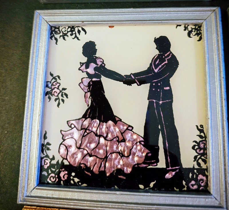 ANTIQUE 1939 & 1940 REVERSE SILHOUETTE PAINTING FRAMED STUNNING!!! gallery