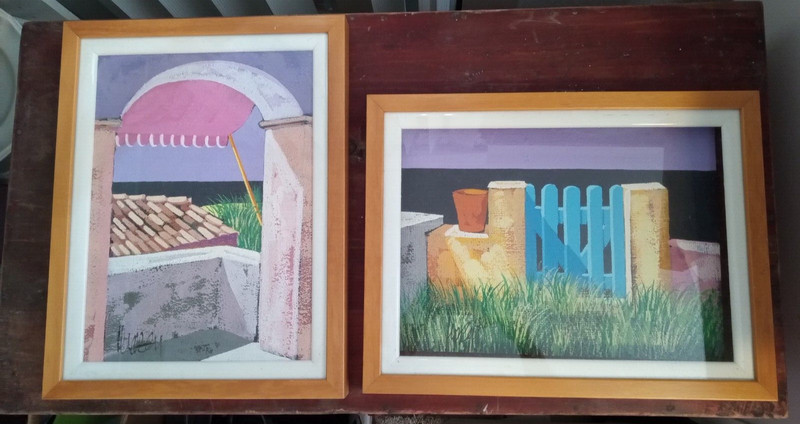 Lot of TWO (2) ORIGINAL PAINTING IMPASTO ON LINEN DOUBLE FRAMED COLORFUL ITALY?