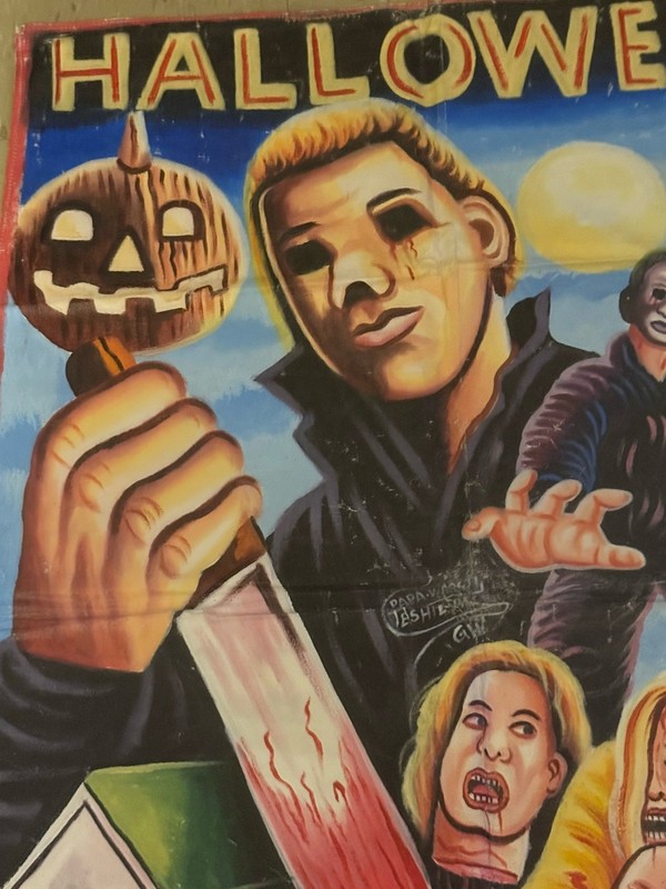 AWESOME HAND PAINTED GHANA MOVIE POSTER OF “HALLOWEEN”SIGNED 43.5” H X 31.5W gallery