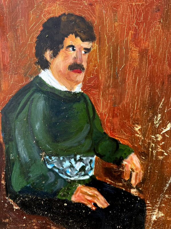 Handmade oil painting man Ukrainian vintage 1960s Length 27inch Width20 gallery