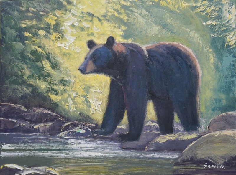 Sean Wu original oil painting, 12×16 on stretched canvas, bear