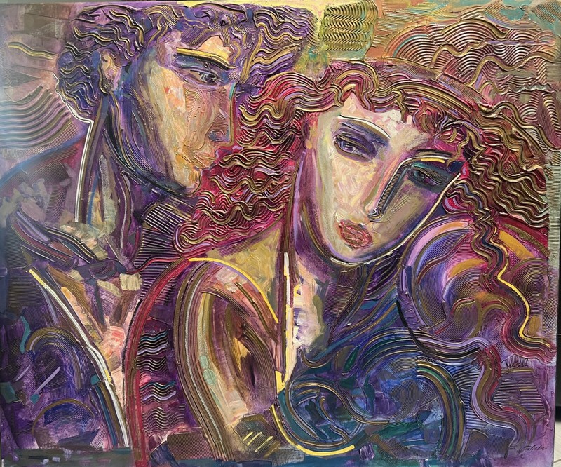 Vadik Suljakov (B 1960) «SUSPICIONS» Large oil on Canvas signed lower right