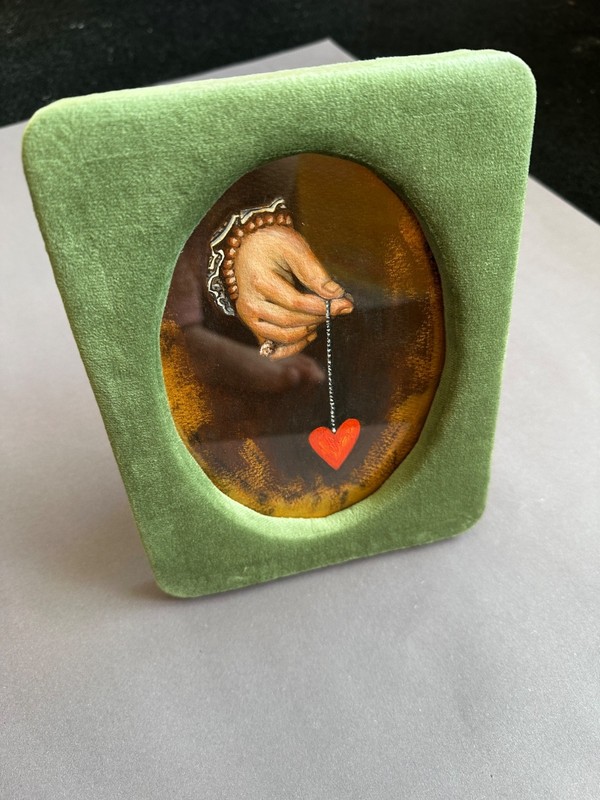 Oil Handmade Painting with Green Textile Frame, Table Shelf Decor gallery