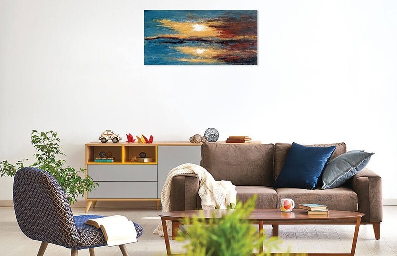 Abstract Seascape original painting "Sunset Reflection",24x12x1" gallery
