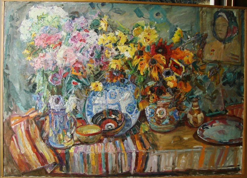 Ukrainian Soviet Oil Painting impressionism Still Life pottery portrait flowers