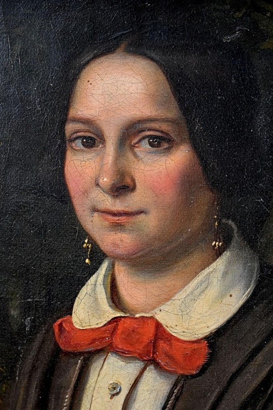 Charming Portrait Seated Lady Continental School Oil Painting c1850s Poss Mgrmd gallery