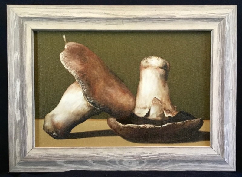 Pair of Mushrooms, still life framed canvas print, kitchen wall art 11×15