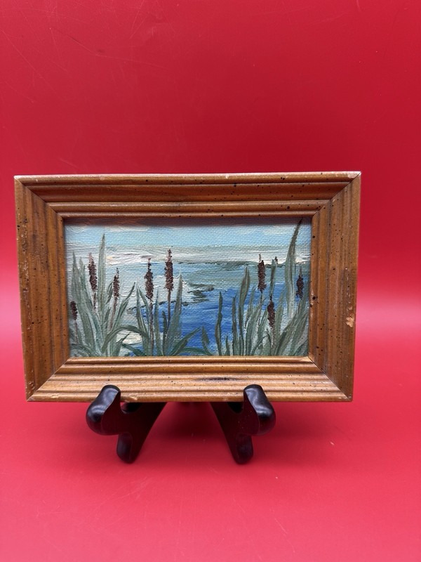 Vintage Miniature Oil Painting Depicting Waterscape 6.25”- 4.25” Framed