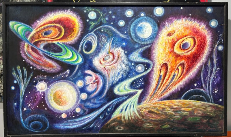 Beyond Andromeda, 1955 oil by Hugo Gnam. Fantastic Mystical Outer Space