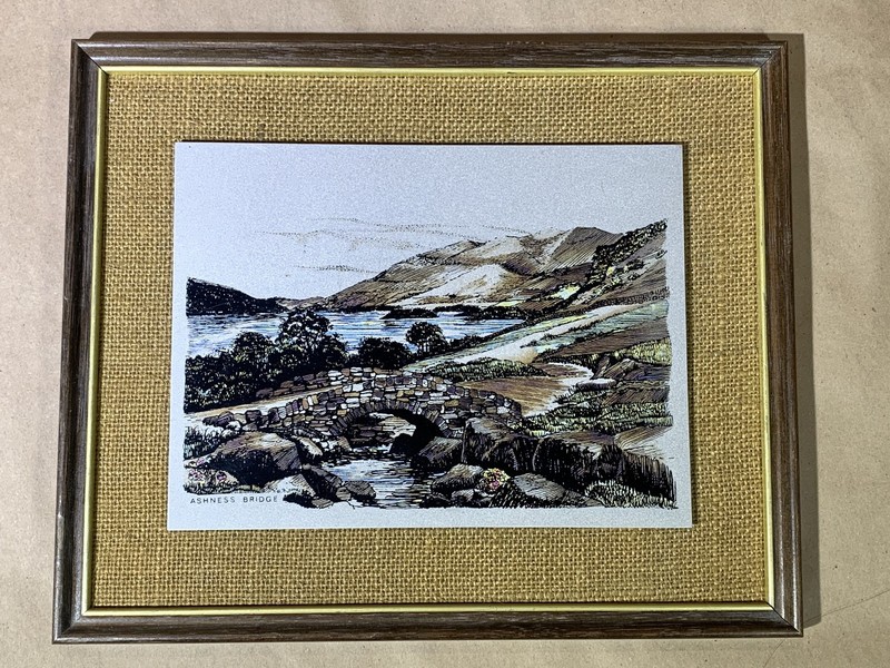 ‘Ashness Bridge’ Hand Colored Vintage Titanium Etching Lewis & Clayton 9×11″