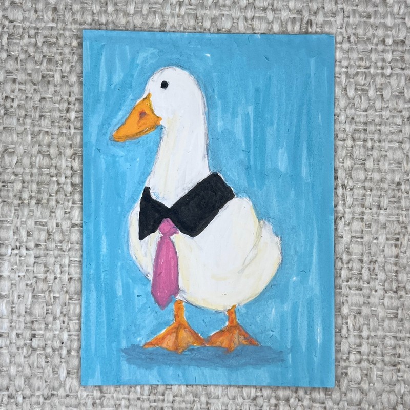 ACEO Original Painting Bird Duck 2.5 x 3.5 Acrylic Painting by Clarrissia