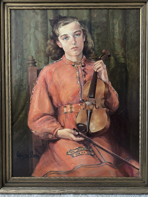 California Artist Painting Of Young Girl With Violin 1935 Edra Scofield De Osma