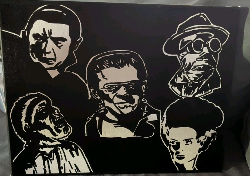 Custom 11″ X 14″ Canvas Art – Universal Monsters Silouette – Various Art Drawing