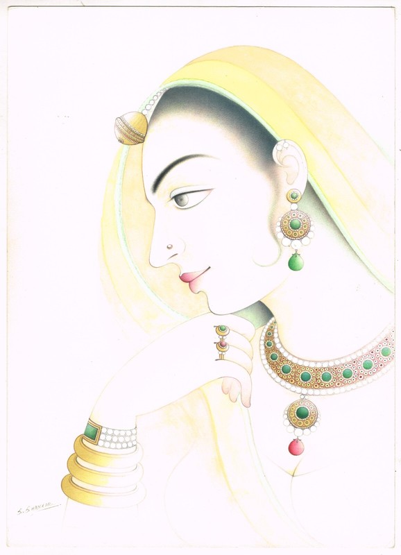 Handmade Ragini Painting Of Beautiful Indian Queen Fine Art On Paper 9.5×13 Inch
