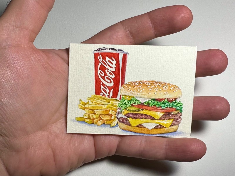 Watercolor Painting Burger French Fries Coca Cola Art No.138 gallery
