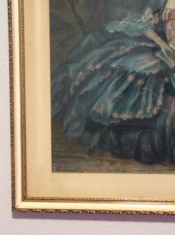 VINTAGE LARGE 1948 PASTEL ART DRAWING PORTRAIT OF LADY RECLINING gallery