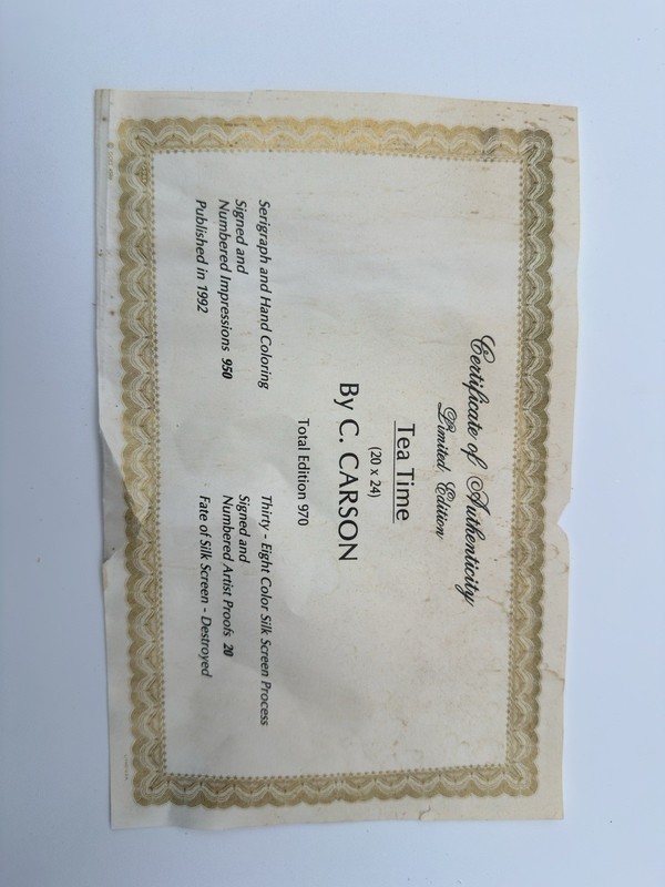 C CARSON MULTICOLOR, SERIGRAPH LIMITED TEA TIME Numbered 709/950 COA gallery