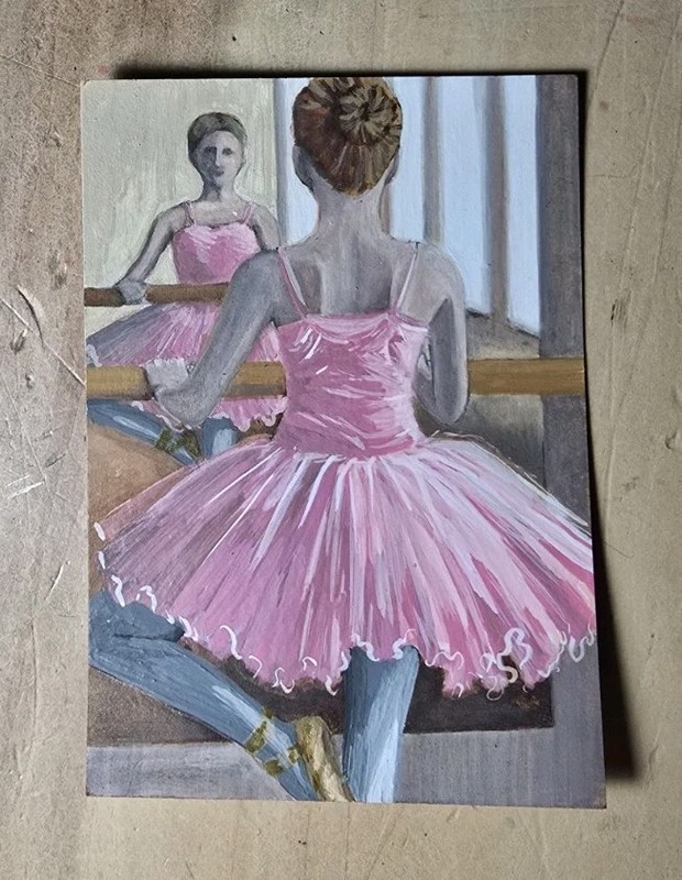 Aceo Original Art Card Pink Ballerina Cute Beautiful Girl Dance Sarah Hinzpeter
