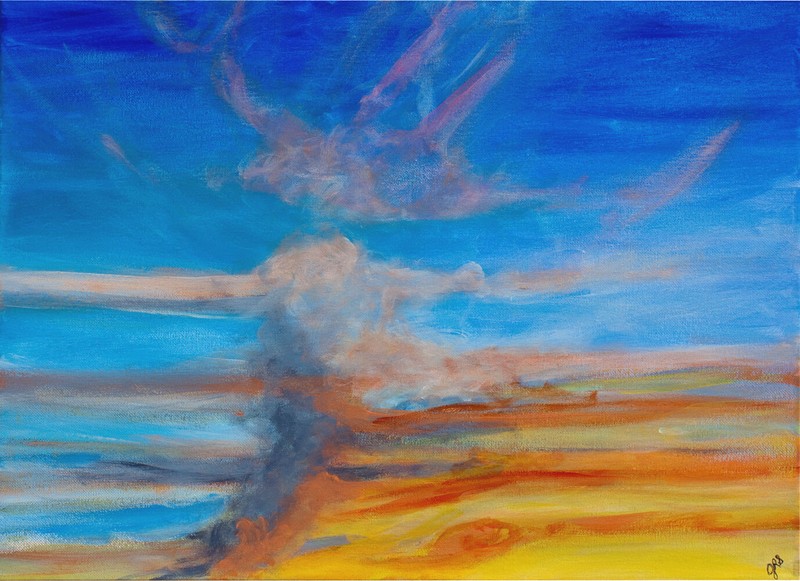 OOAK 2021 Painting THE RUNNING CLOUD 16″x20″ Acrylic on Stretched Canvas Signed