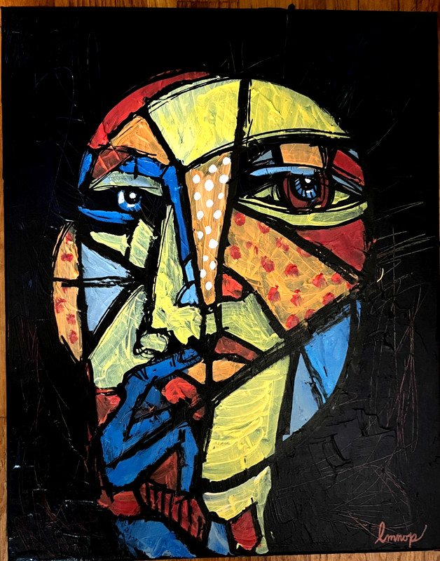 Abstract Art Original Signed Cubist Face Canvas Painting 11x14 Contemporary Art gallery