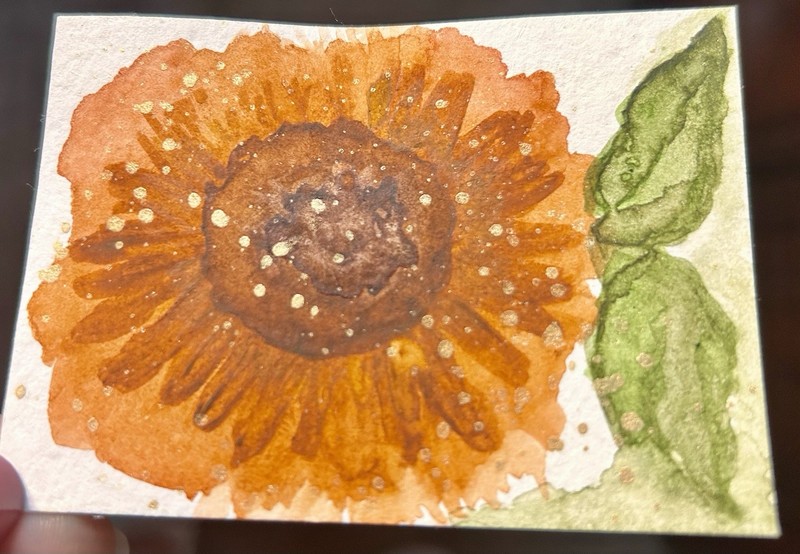Original ACEO Abstract Watercolor Botanical Sunflower Art Card Miniature gallery