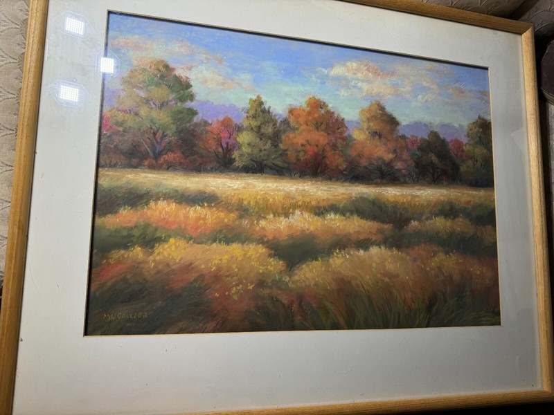 Large M.L Collier «Autumn Landscape Scene» Pastel Painting – Signed And Framed