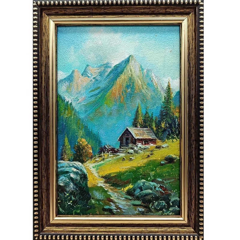 Cabin Original Oil Painting 4×6 Framed Signed Mountain Landscape Cottage Art