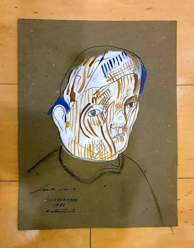 JOSE LUIS CUEVAS 11" x8.25" GOUACHE COLOR SELF PORTRAIT PAINTING ON PAPER SIGNED gallery