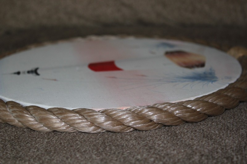 Lighthouse Canvas Hand Painted Wall Art Set Hangings Round Rope Signed Beach 11" gallery
