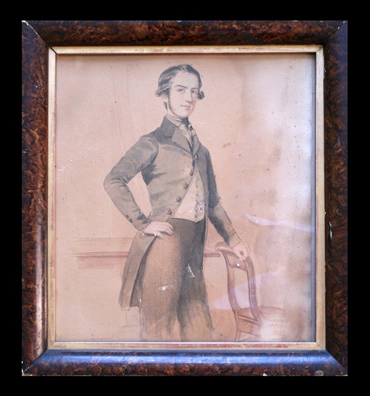 ORIGINAL ca 1840s ENGLISH SCHOOL GOUACHE PORTRAIT OF A GENTLEMAN SIGNED A. DIXON