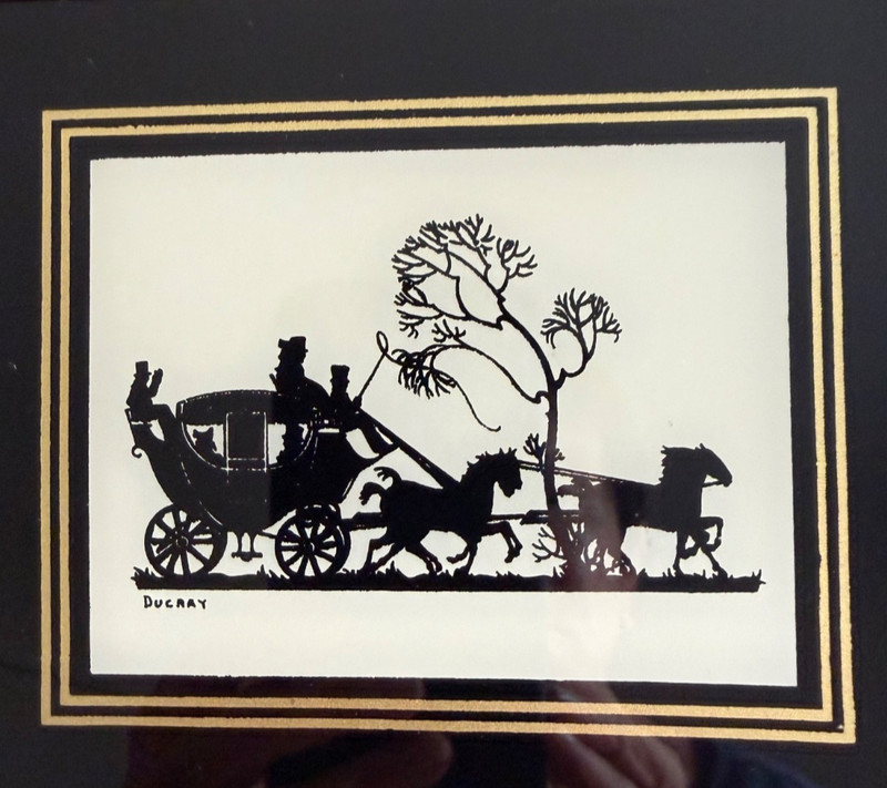 TALLY HO” Silhouette Reverse Transferred in Enamel to Glass by Reliance 1930s