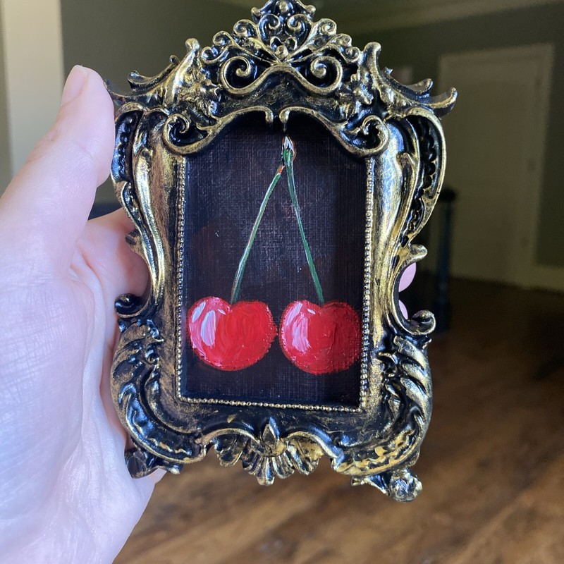 Cherry,berry* ,Original Painting On Paper,5/4,framed,miniature,small,